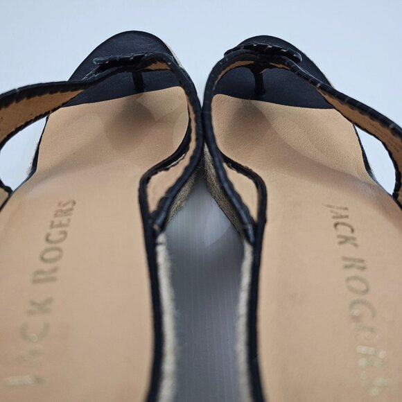 NEW Jack Rogers Rowan Wedge Women 11 Black Leather Thong Jute Sandal Espadrille - Picture 10 of 13